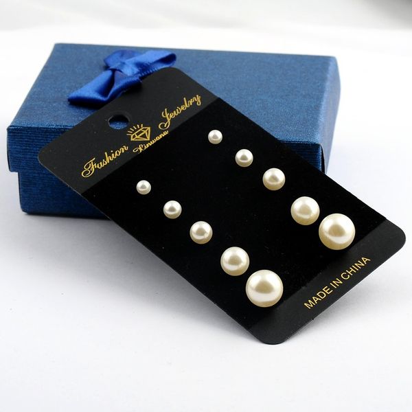 5 pairs large small pearl stud earrings simple temperament earrings, Golden;silver
5 pairs large small pearl stud earrings simple temperament earrings, Golden;silver