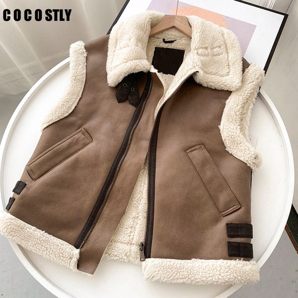 women's leather faux winter fashion sleeveless coat splicing lamb wool thicken vest waistcoat jacket warm feminina 230202, Black
women's leather faux winter fashion sleeveless coat splicing lamb wool thicken vest waistcoat jacket warm feminina 230202, Black