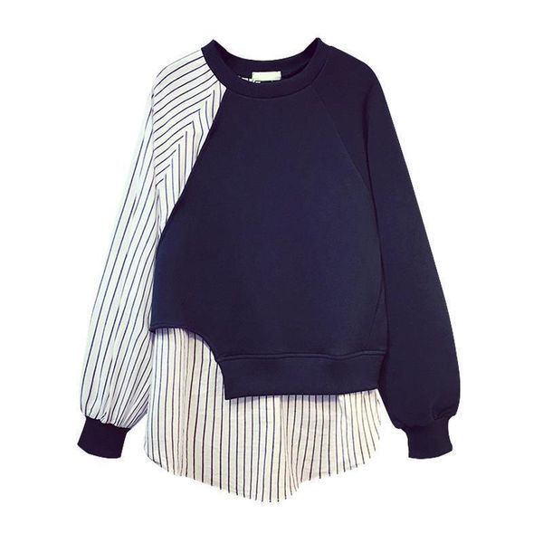 women's hoodies sweatshirts autumn winter pattern round neck women fake two pieces striped patchwork design loose casual fashion korea, Black
women's hoodies sweatshirts autumn winter pattern round neck women fake two pieces striped patchwork design loose casual fashion korea, Black