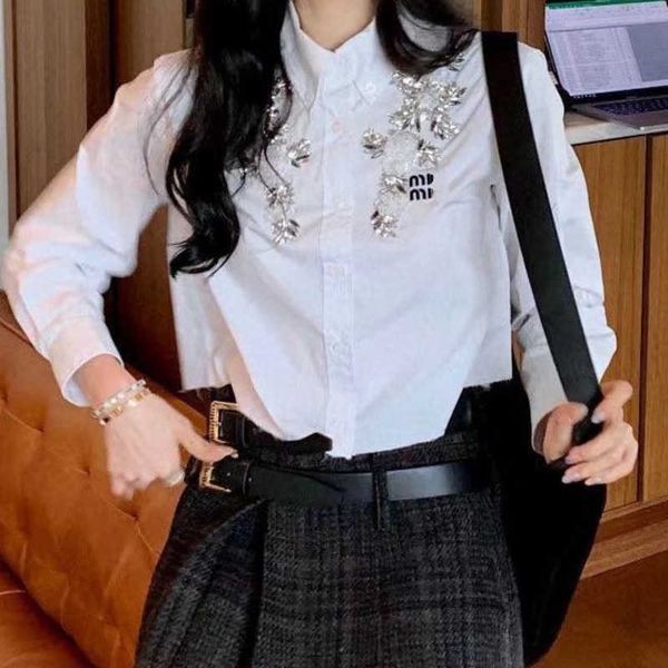 fashion womens shirt letter embroidery lapel casual shirts miu designer blouse diamond-encrusted thin section long-sleeved cardigan jacket, White
fashion womens shirt letter embroidery lapel casual shirts miu designer blouse diamond-encrusted thin section long-sleeved cardigan jacket, White