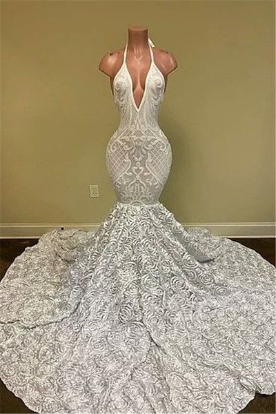 gorgeous white lace prom dresses with 3d flowers halter neck backless ruched long evening gowns bc15020, Black
gorgeous white lace prom dresses with 3d flowers halter neck backless ruched long evening gowns bc15020, Black