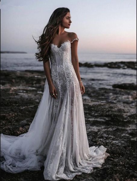a-line wedding dresses summer beach glitter sequins tulle lace bohemian country bridal gowns see through backless brides robes de mariee wit, White
a-line wedding dresses summer beach glitter sequins tulle lace bohemian country bridal gowns see through backless brides robes de mariee wit, White