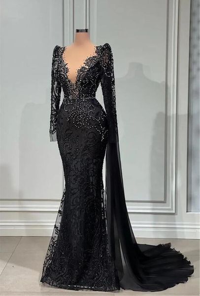 black lace mermaid evening dresses with beads sheer deep v neck long sleeve appliques occasion party gowns prom vestidos, Black;red
black lace mermaid evening dresses with beads sheer deep v neck long sleeve appliques occasion party gowns prom vestidos, Black;red