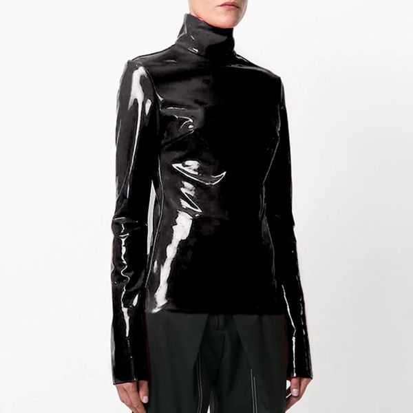 women's t-shirt women vintage latex leather high neck black highstreet turtleneck warm pullover long sleeve red pu zipper t shirt cust, White
women's t-shirt women vintage latex leather high neck black highstreet turtleneck warm pullover long sleeve red pu zipper t shirt cust, White