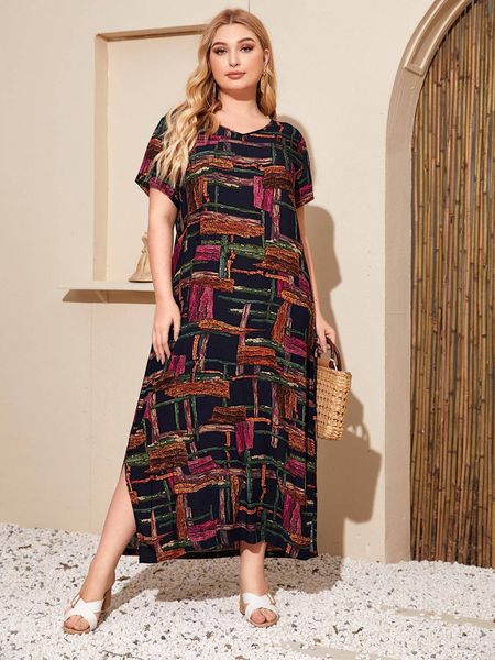 plus size dresses dress women summer v neck short sleeve colorful plaid print casual dress elegant side split maxi long dresses 230203, Black
plus size dresses dress women summer v neck short sleeve colorful plaid print casual dress elegant side split maxi long dresses 230203, Black