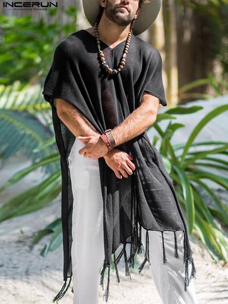men's t-shirts incerun men irregular t shirt v neck solid tassel vacation short sleeve cloak long tee streetwear casual camisetas 2302, White;black
men's t-shirts incerun men irregular t shirt v neck solid tassel vacation short sleeve cloak long tee streetwear casual camisetas 2302, White;black