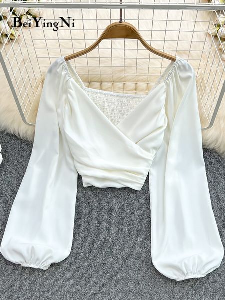 women's blouses shirts beiyingni spring summer v-neck blusas women plain elastic long puff sleeve blouses ladies chic ruched crop fema, White
women's blouses shirts beiyingni spring summer v-neck blusas women plain elastic long puff sleeve blouses ladies chic ruched crop fema, White