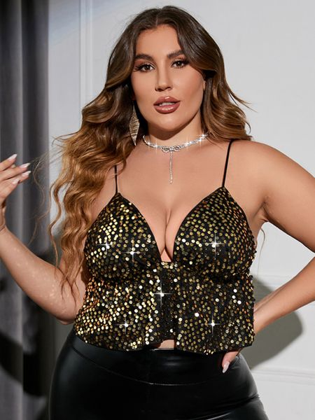 women's plus size t-shirt plus size crop women fashion deep v neck sequined glitter night club strap for party slip tank 230203, Black
women's plus size t-shirt plus size crop women fashion deep v neck sequined glitter night club strap for party slip tank 230203, Black