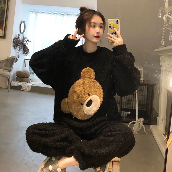 women's sleepwear autumn and winter flannel ladies pajamas set to keep warm casual cute bear coral fleece home service 230203, Black;red
women's sleepwear autumn and winter flannel ladies pajamas set to keep warm casual cute bear coral fleece home service 230203, Black;red