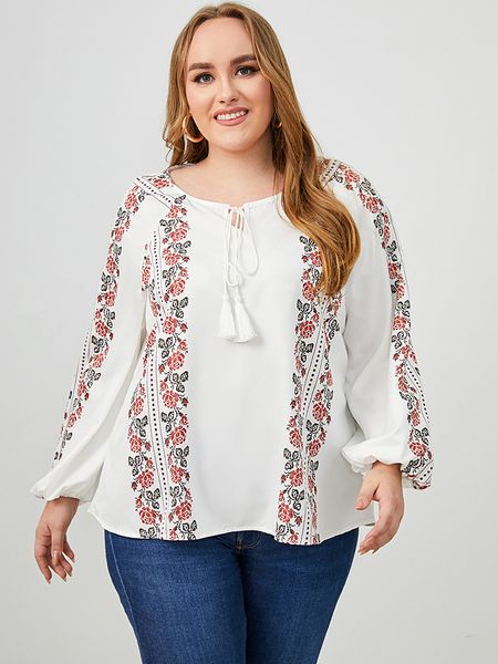 women's plus size t-shirt summer long sleeve blouse shirt women floral print white casual boho blouse plus size ladies 230203, Black
women's plus size t-shirt summer long sleeve blouse shirt women floral print white casual boho blouse plus size ladies 230203, Black