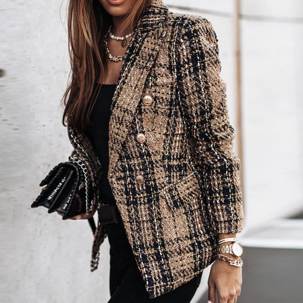 women's suits blazers autumn and winter fashion lapel double breasted plaid longsleeved ladies jacket printed temperament suit coat 23, White;black
women's suits blazers autumn and winter fashion lapel double breasted plaid longsleeved ladies jacket printed temperament suit coat 23, White;black