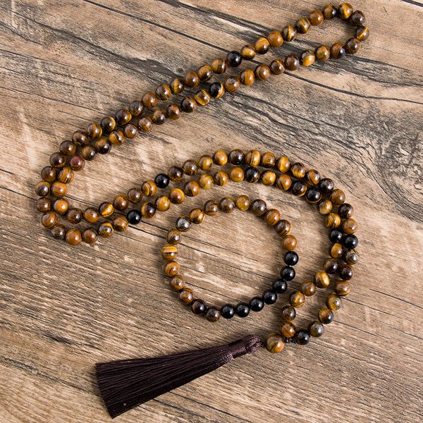beaded necklaces 8mm natural yellow tiger eyes black onyx necklace meditation yoga jewelry 108 japa mala bracelet men's and women', Silver
beaded necklaces 8mm natural yellow tiger eyes black onyx necklace meditation yoga jewelry 108 japa mala bracelet men's and women', Silver