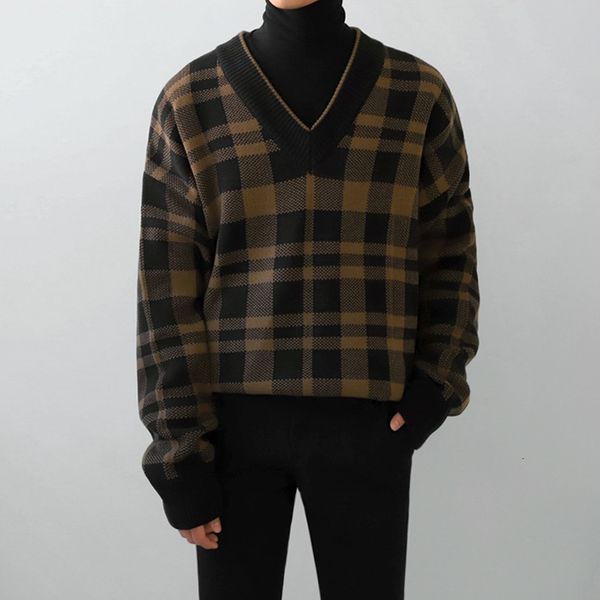 men's sweaters autumn winter fashion vneck plaid sweater men korean knitted male long sleeve loose jumpers g266 230203, White;black
men's sweaters autumn winter fashion vneck plaid sweater men korean knitted male long sleeve loose jumpers g266 230203, White;black