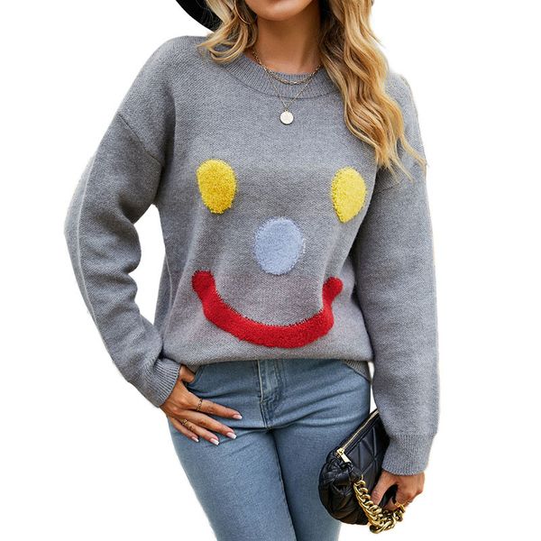 crew neck pullover women's sweaters lady smiling face pattern contrast color knitted blouse with loose long sleeves rib stiches cuff l, White;black
crew neck pullover women's sweaters lady smiling face pattern contrast color knitted blouse with loose long sleeves rib stiches cuff l, White;black