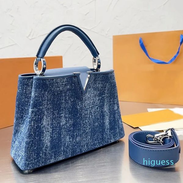 Denim Jeans Handbag Crossbody Bags Tote Bags Coloured Dots Printed Classic Letter Buckle Removabe Wide Shoulder Strap Women Handbags Internal Pockets