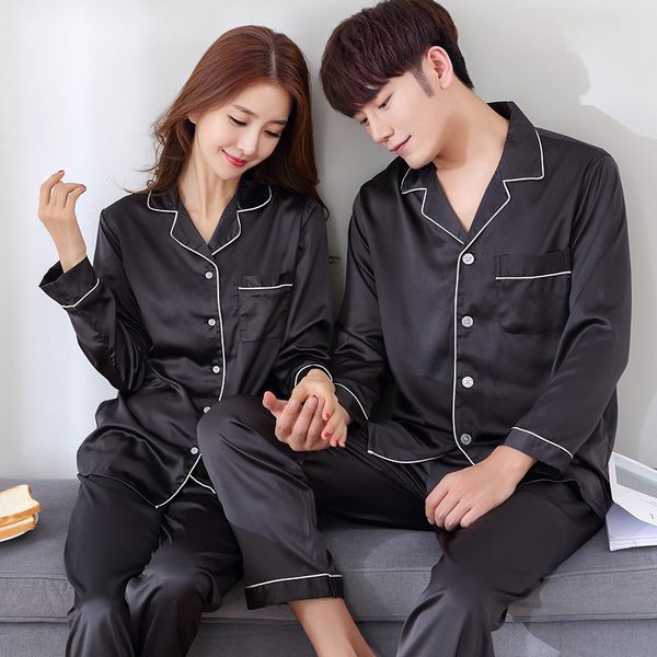 men's sleepwear solid color silk satin pajamas couple set long buttondown pyjamas suit pijama women men loungewear plus size pj 230202, Black;brown
men's sleepwear solid color silk satin pajamas couple set long buttondown pyjamas suit pijama women men loungewear plus size pj 230202, Black;brown