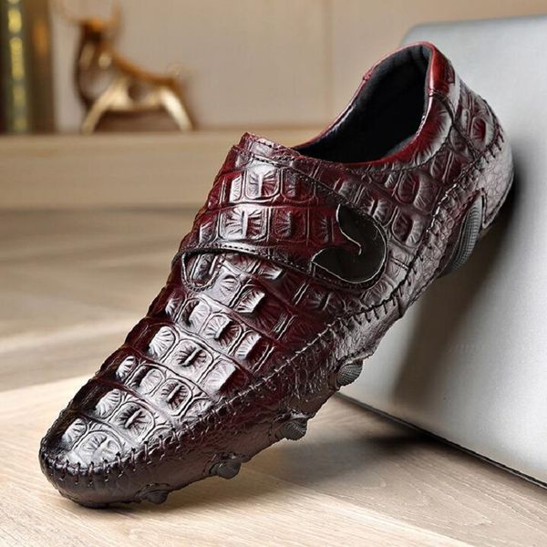 famous luxury mens shoes genuine leather shoes loafer cow leather crocodile pattern hasp casual shoes d2a2, Black