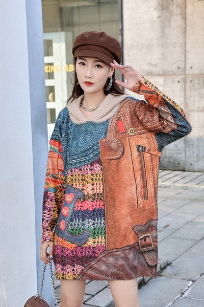 women's sweaters 221035 retro colour printing mink hair women loose thickening leisure hooded pullover winter 230203, White;black
women's sweaters 221035 retro colour printing mink hair women loose thickening leisure hooded pullover winter 230203, White;black