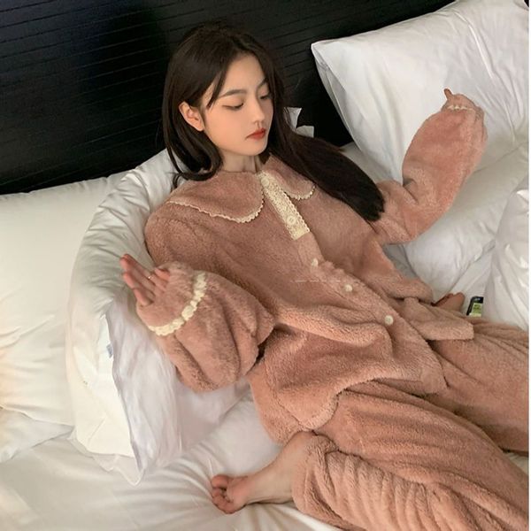 women's sleepwear winter thickened thermal coral velvet pajama's long sleeved lace household clothes sweet solid color can wear ou, Black;red
women's sleepwear winter thickened thermal coral velvet pajama's long sleeved lace household clothes sweet solid color can wear ou, Black;red