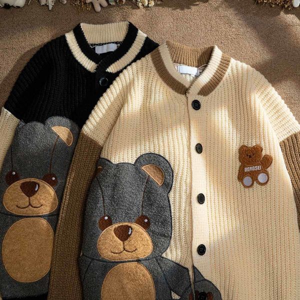 men's sweaters japanese style cute bear cardigan sweater men women spring and autumn casual loose knitted hip hop 230203, White;black
men's sweaters japanese style cute bear cardigan sweater men women spring and autumn casual loose knitted hip hop 230203, White;black