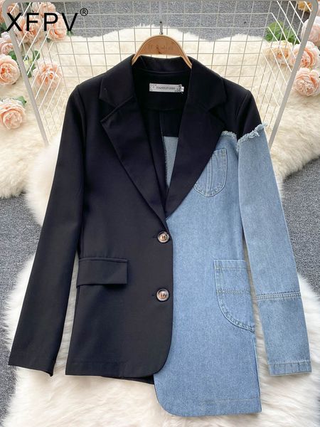 women's suits blazers xfpv women cowboy splicing loose long sleeve blazer single breasted coat trend temperament sweet korea chic summe, White;black
women's suits blazers xfpv women cowboy splicing loose long sleeve blazer single breasted coat trend temperament sweet korea chic summe, White;black