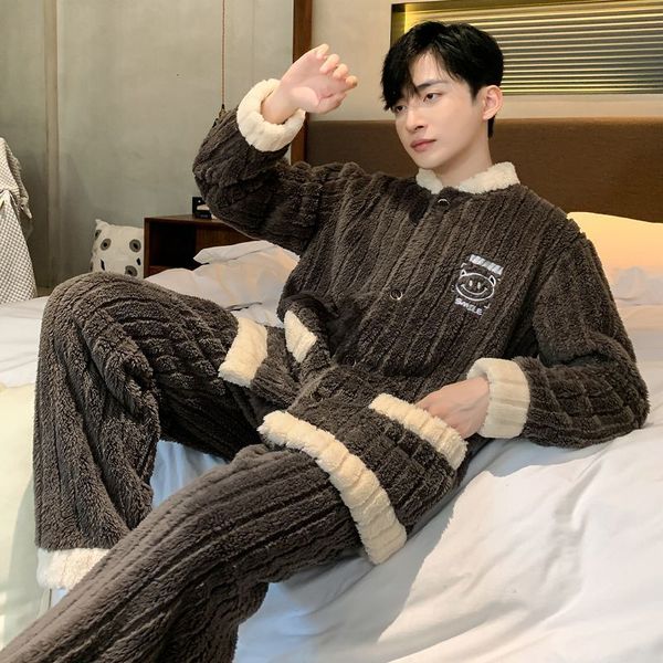 men's sleepwear flannel housewear pajamas winter coral velvet thickened warm male loose pijamas pants 2 piece set sleep clothes 230202, Black;brown
men's sleepwear flannel housewear pajamas winter coral velvet thickened warm male loose pijamas pants 2 piece set sleep clothes 230202, Black;brown