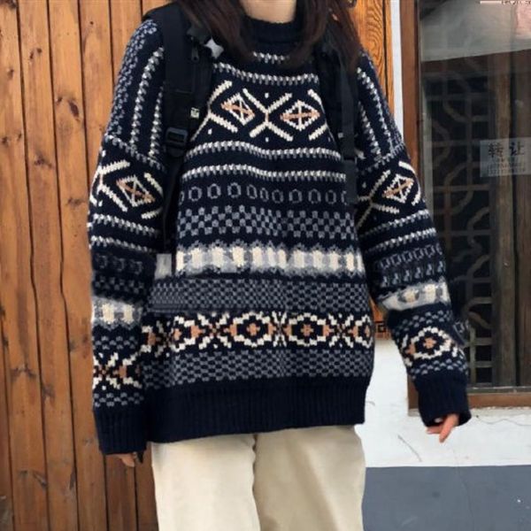 women's sweaters knitted sweater jacquard pullover ladies casual autumn winter retro jumper loose outwear korean sueter mujer 230203, White;black
women's sweaters knitted sweater jacquard pullover ladies casual autumn winter retro jumper loose outwear korean sueter mujer 230203, White;black