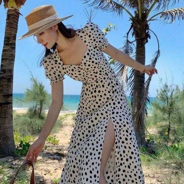 polka dot dress womens summer square cut collar temperament waist controlled, Black;gray
polka dot dress womens summer square cut collar temperament waist controlled, Black;gray