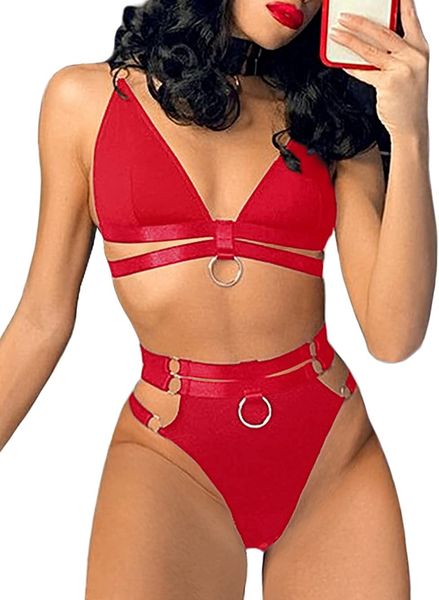kaei&shi strappy opaque nylon bralette high waisted thong 2 pieces lingerie, Red;black
kaei&shi strappy opaque nylon bralette high waisted thong 2 pieces lingerie, Red;black