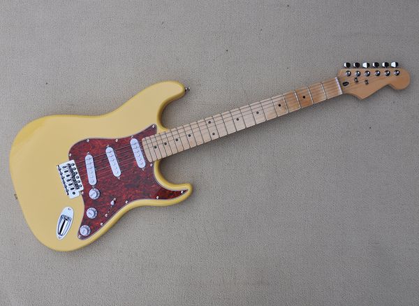 6 strings yellow electric guitar with red pearl pickguard maple fretboard sss pickups can be customized
6 strings yellow electric guitar with red pearl pickguard maple fretboard sss pickups can be customized