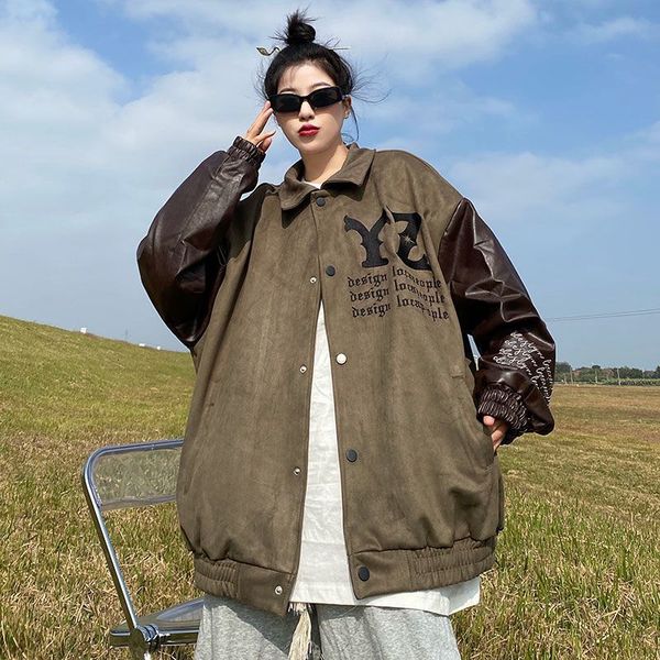 women's jackets retro american letter embroidered lapel jackets coat women's y2k street lazy fashion baseball uniform couple casua, Black;brown
women's jackets retro american letter embroidered lapel jackets coat women's y2k street lazy fashion baseball uniform couple casua, Black;brown