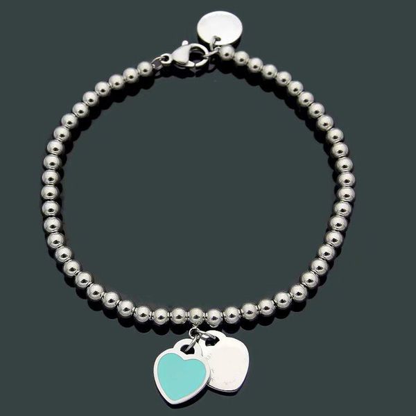 heart beaded bracelet women stainless steel strands chain on hand couple gifts for girlfriend accessories pink red green blue wholesale, Black