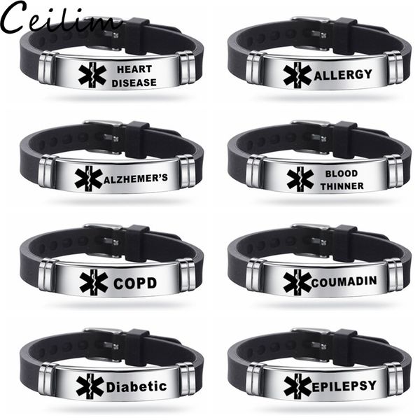 sport silicone medical alert id bracelets for men women diabetes serious illness emergency remind stainless steel engravable bracelet, Black
sport silicone medical alert id bracelets for men women diabetes serious illness emergency remind stainless steel engravable bracelet, Black