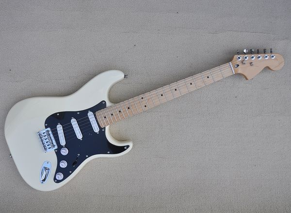 6 strings cream electric guitar with maple fretboard sss pickups black pickguard can be customized
6 strings cream electric guitar with maple fretboard sss pickups black pickguard can be customized