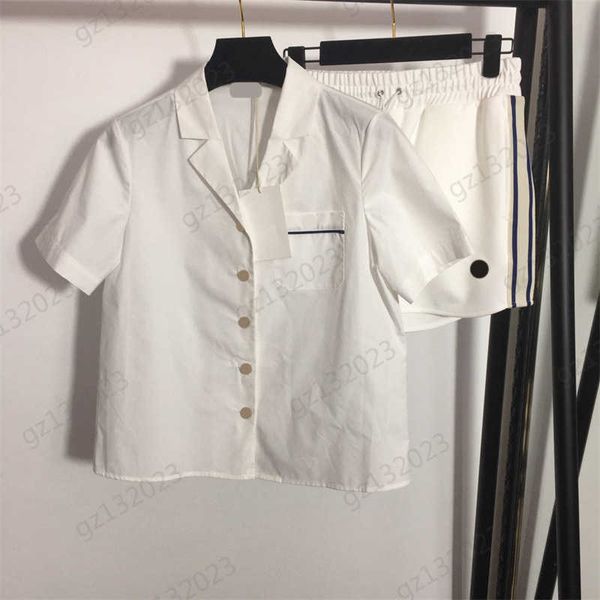 woman clothes two piece pants breast pocket lapel short sleeve shirt side stripes elastic waist drawstring design casual shorts tracksuits w, White
woman clothes two piece pants breast pocket lapel short sleeve shirt side stripes elastic waist drawstring design casual shorts tracksuits w, White