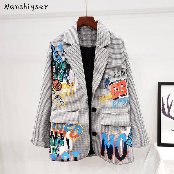 women's suits blazers autumn fashion plaid suit blazer women letter graffiti print outerwear female casual suit jacket female chic kore, White;black
women's suits blazers autumn fashion plaid suit blazer women letter graffiti print outerwear female casual suit jacket female chic kore, White;black