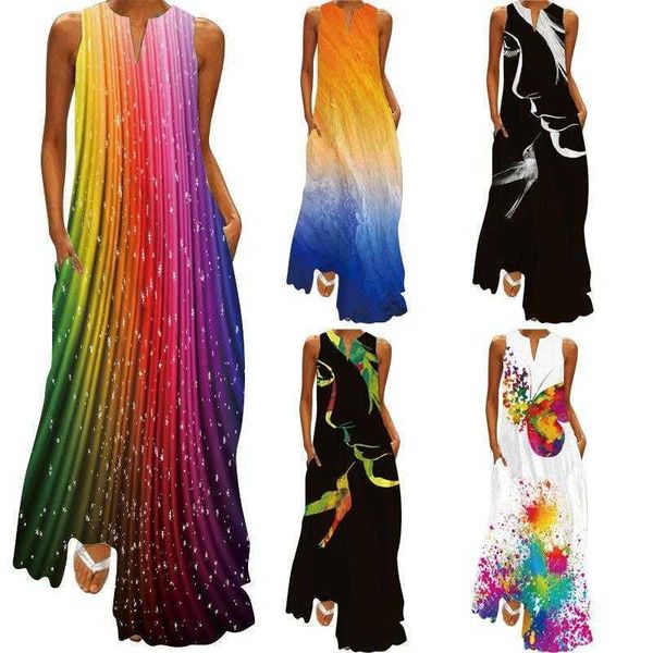 womens fashion sleeveless casual dresses printed v neck long dress loose women, Black;gray
womens fashion sleeveless casual dresses printed v neck long dress loose women, Black;gray