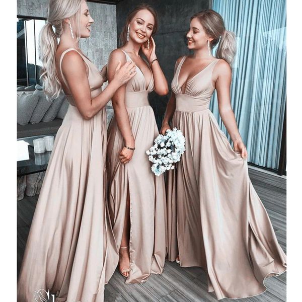 side spilt a-line bridesmaid prom dresses vestidos de fiesta elegant v-neck evening dress manual party gowns, White;pink
side spilt a-line bridesmaid prom dresses vestidos de fiesta elegant v-neck evening dress manual party gowns, White;pink