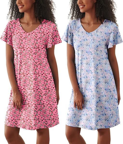 ekouaer 2 pack nightgowns for women flare short sleeve sleepshirt v neck sleepwear plain/floral print pajama dress, Red;black
ekouaer 2 pack nightgowns for women flare short sleeve sleepshirt v neck sleepwear plain/floral print pajama dress, Red;black