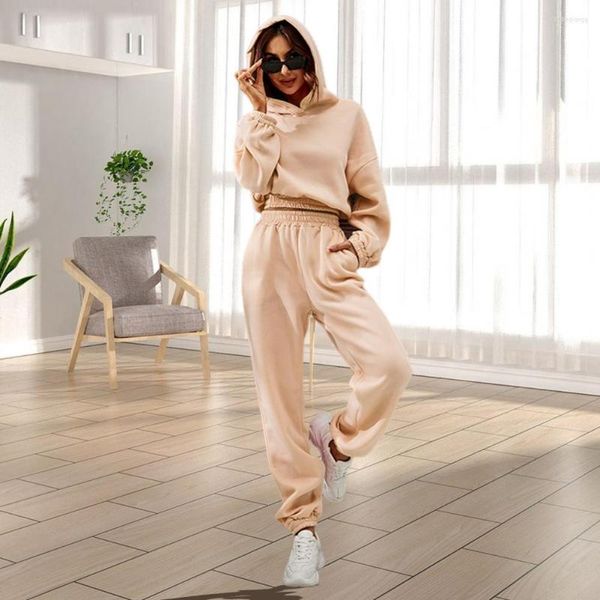 women's hoodies set long sleeve elastic waist pockets straight casual outfit women autumn winter solid hooded cropped sweatshirt, Black
women's hoodies set long sleeve elastic waist pockets straight casual outfit women autumn winter solid hooded cropped sweatshirt, Black