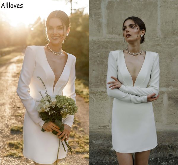 simple satin straight sheath wedding dresses long sleeves deep v neck modern bridal gowns boho beach short mini white reception dress for br
simple satin straight sheath wedding dresses long sleeves deep v neck modern bridal gowns boho beach short mini white reception dress for br