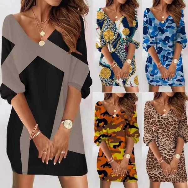 casual loose dresses v neck floral print mid length sleeves womens dress, Black;gray
casual loose dresses v neck floral print mid length sleeves womens dress, Black;gray