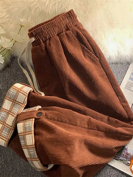 women's pants capris jmprs fashion plaid hemming women corduroy pants high waist fall black korean loose straight trousers casual draws, Black;white
women's pants capris jmprs fashion plaid hemming women corduroy pants high waist fall black korean loose straight trousers casual draws, Black;white