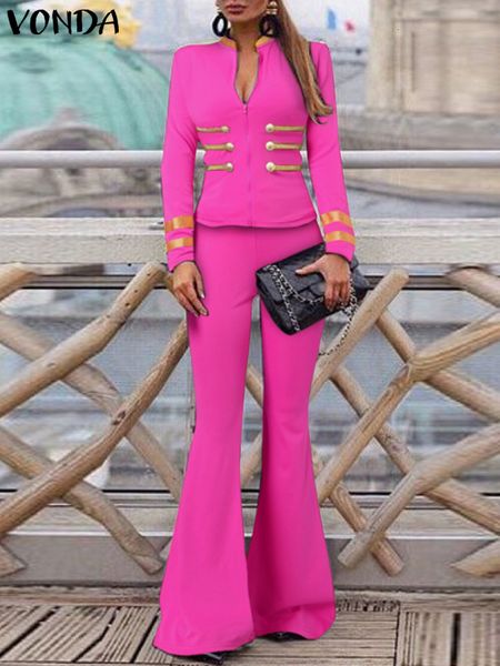 women's two piece pants office pant sets autumn elegant women suits vonda long sleeve stand collar flared pants zipper 2pcs matching s, White 
women's two piece pants office pant sets autumn elegant women suits vonda long sleeve stand collar flared pants zipper 2pcs matching s, White