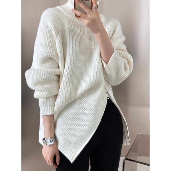 women's sweaters women's turtleneck zipper design oversized sweater gray white black high neck autumn winter jumper 230204
women's sweaters women's turtleneck zipper design oversized sweater gray white black high neck autumn winter jumper 230204