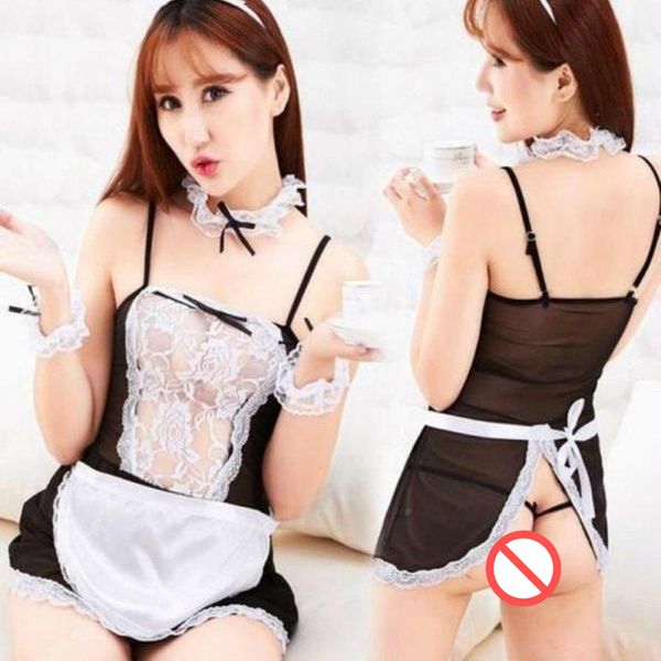 set lace costume cosplay french maid style lingerie outfit dress with g-string, Black;white
set lace costume cosplay french maid style lingerie outfit dress with g-string, Black;white