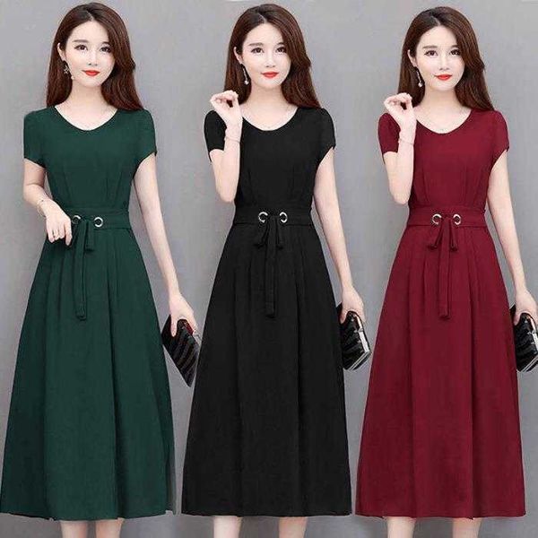 large size loose dress short sleeve summer mid length belt slim slimming solid, Black;gray
large size loose dress short sleeve summer mid length belt slim slimming solid, Black;gray