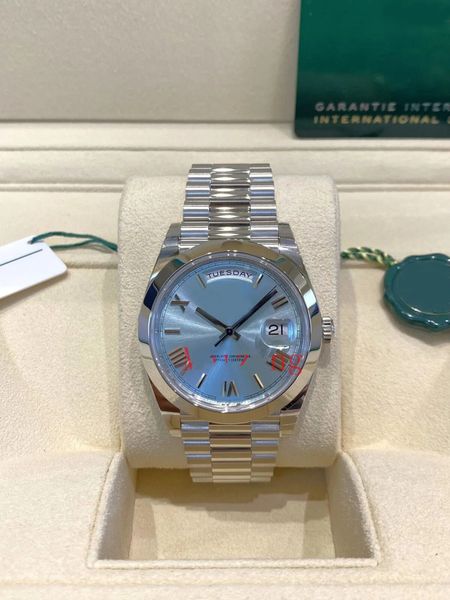 with original box luxury wristwatch platinum ice blue day-date watch 40mm 228206 men's automatic watch, Slivery;brown
with original box luxury wristwatch platinum ice blue day-date watch 40mm 228206 men's automatic watch, Slivery;brown