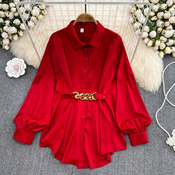 urn down collar solid color lantern sleeve blouse korean chic simple blusa single breasted chain design sense shirt 2023, White
urn down collar solid color lantern sleeve blouse korean chic simple blusa single breasted chain design sense shirt 2023, White