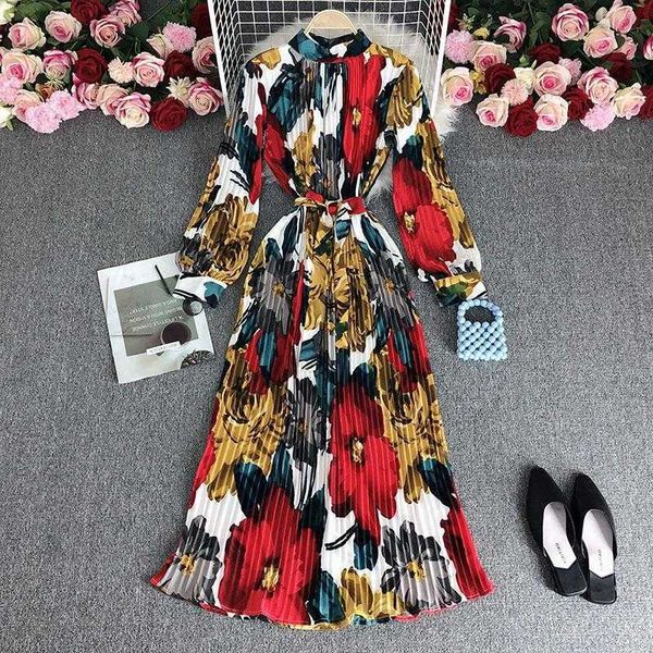 style retro printing heavy duty pleated long dress socialite temperament small, Black;gray
style retro printing heavy duty pleated long dress socialite temperament small, Black;gray